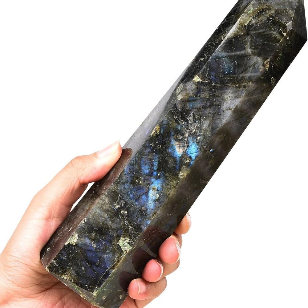 Large Labradorite Crystal Tower Natural Healing Crystal Point Wand Obelisk 6 Fac